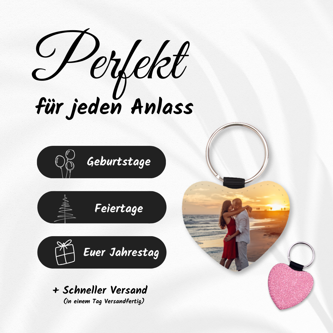 Personalisierter Schlüsselanhänger | Glitzerherz | Pink