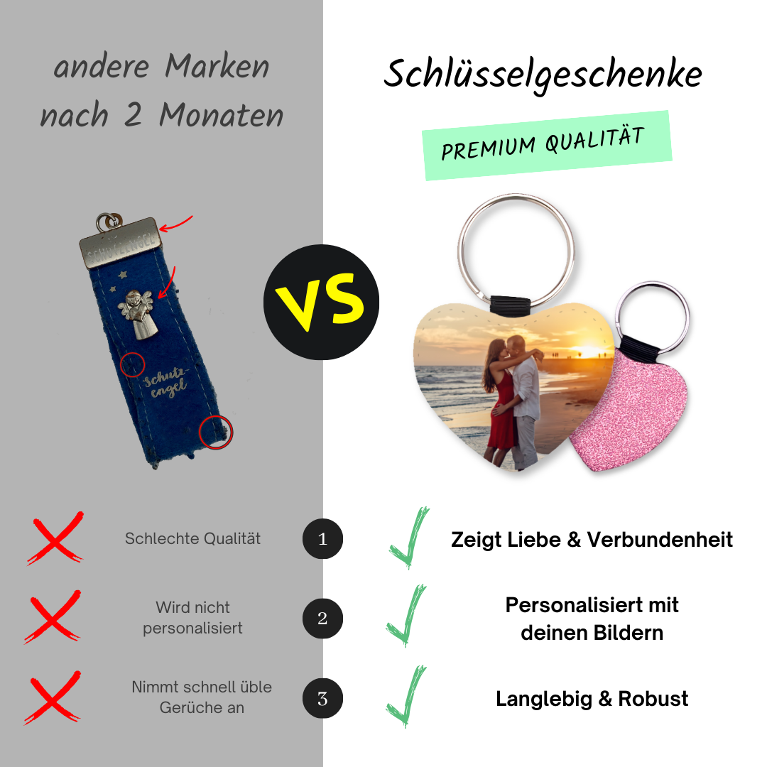 Personalisierter Schlüsselanhänger | Glitzerherz | Pink