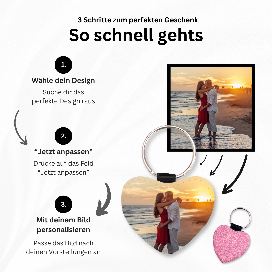 Personalisierter Schlüsselanhänger | Glitzerherz | Pink