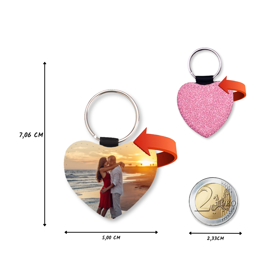 Personalisierter Schlüsselanhänger | Glitzerherz | Pink