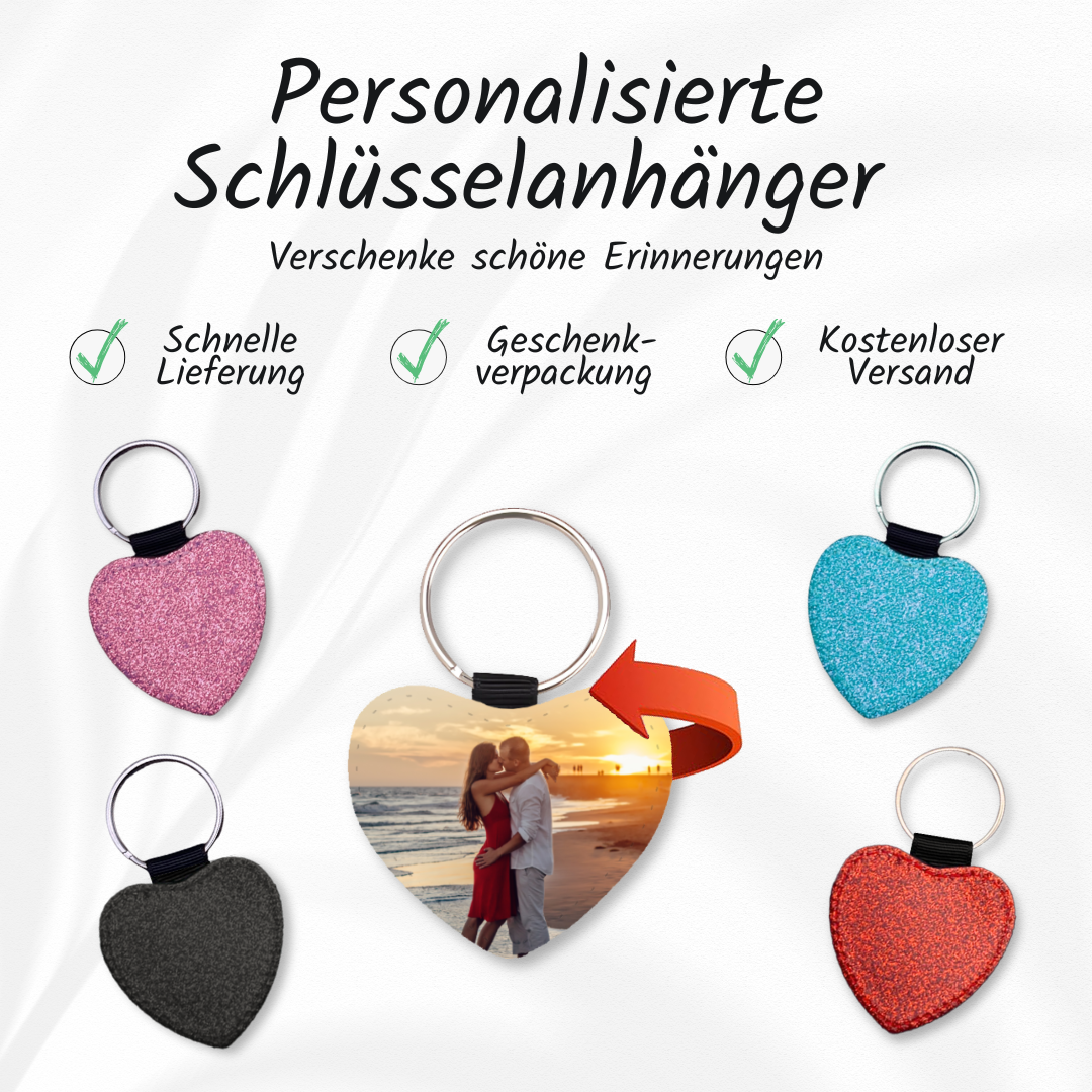 Personalisierter Schlüsselanhänger | Glitzerherz | Pink