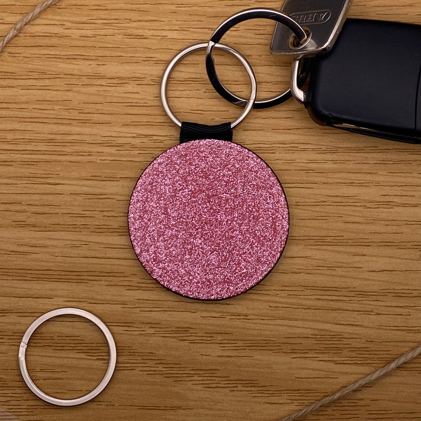 Personalisierter Schlüsselanhänger | Glitzerkreis | Pink